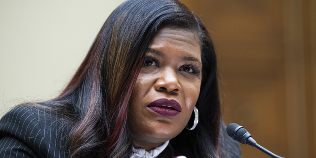Rep. Cori Bush, D-Mo., testifies during the House Oversight and Reform Committee hearing, "Birthing While Black: Examining Americas Black Maternal Health Crisis," in Rayburn Building May 6, 2021. 