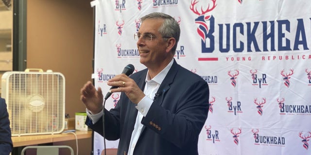 Georgia Secretary of State Brad Raffensperger speaks to the Buckhead Young Republicans, on May 19, 2022 in Atlanta, Georgia