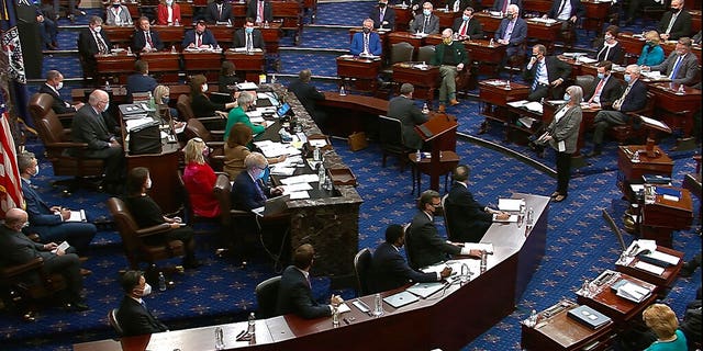 U.S. senators vote in the second impeachment trial of former President Donald Trump.