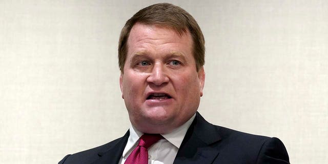 Tony Bobulinski, a former associate of Hunter Biden, talks with reporters before the presidential debate, Thursday, Oct. 22, 2020, in Nashville.